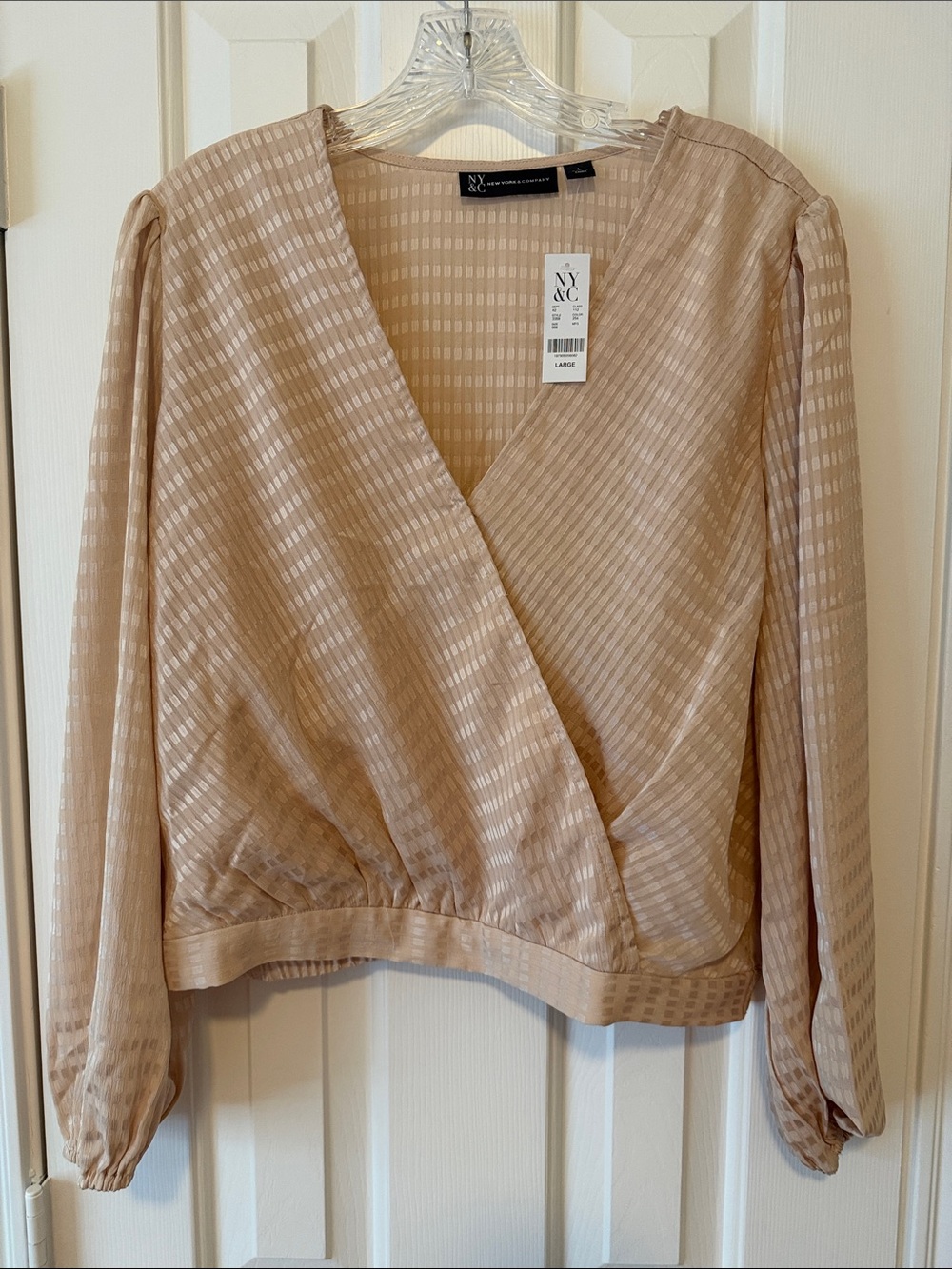 New York & Company Beige Textured Wrap Blouse